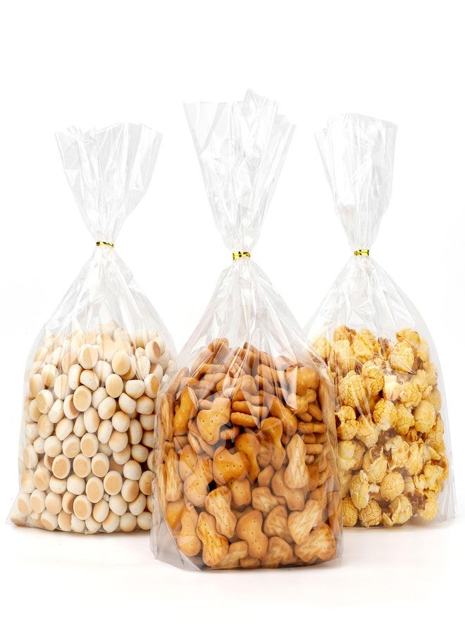 Sociaooil Cellophane Bags, 50 Pcs Bottom Gusset Bags, 6''x9" Cellophane Treat Bags, Clear Gift Bag Plastic Cello Candy Popcorn Bag with Ties for Valentines Wedding Party Favors Gift Bakery Wrapping Food Storage - Image 1